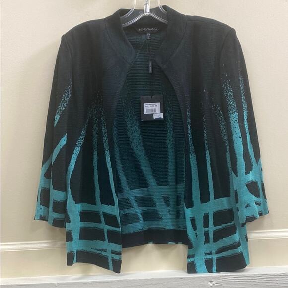 Ming Wang Sweaters - Ming Wang women’s XS NWT Black and Green Geometric Cardigan